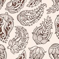 Floral seamless pattern. Doodle vector background with flowers, leaves. Indian ornament, henna style. Royalty Free Stock Photo